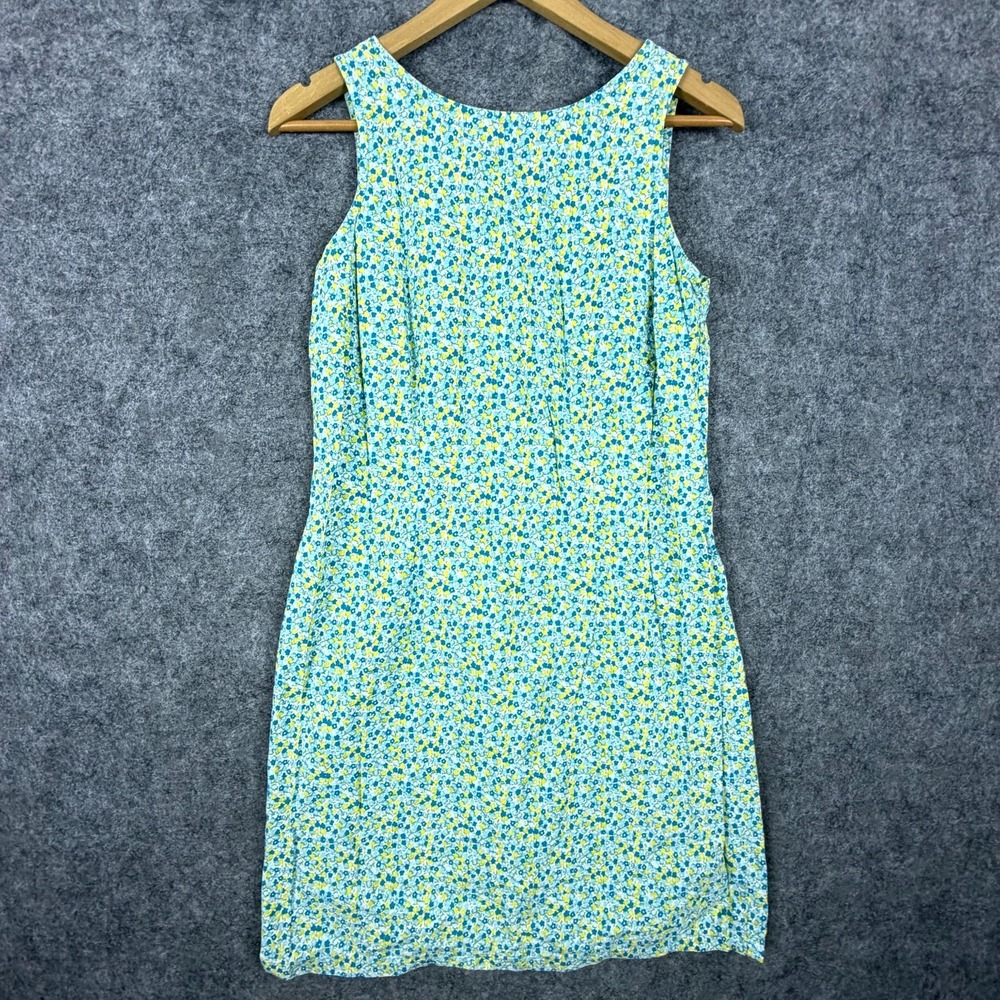 Vintage Expressions Day Dress Women Medium Blue Green Floral Picnic Date Summery